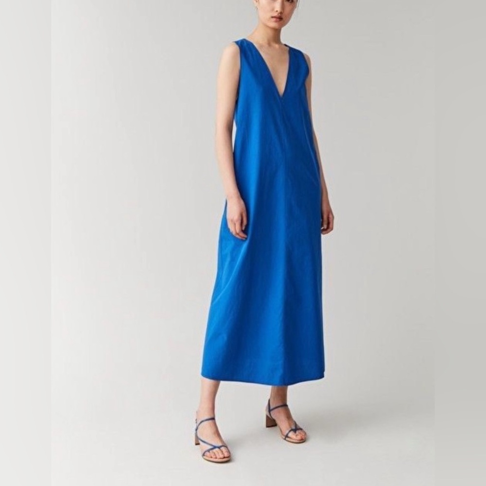 COS - NWT Women’s 100% cotton maxi dress knotted back royal blue sleeveless SZ 2